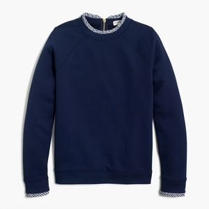 J Crew Factory Woven Ruffleneck Pullover Sweatshirt in Navy